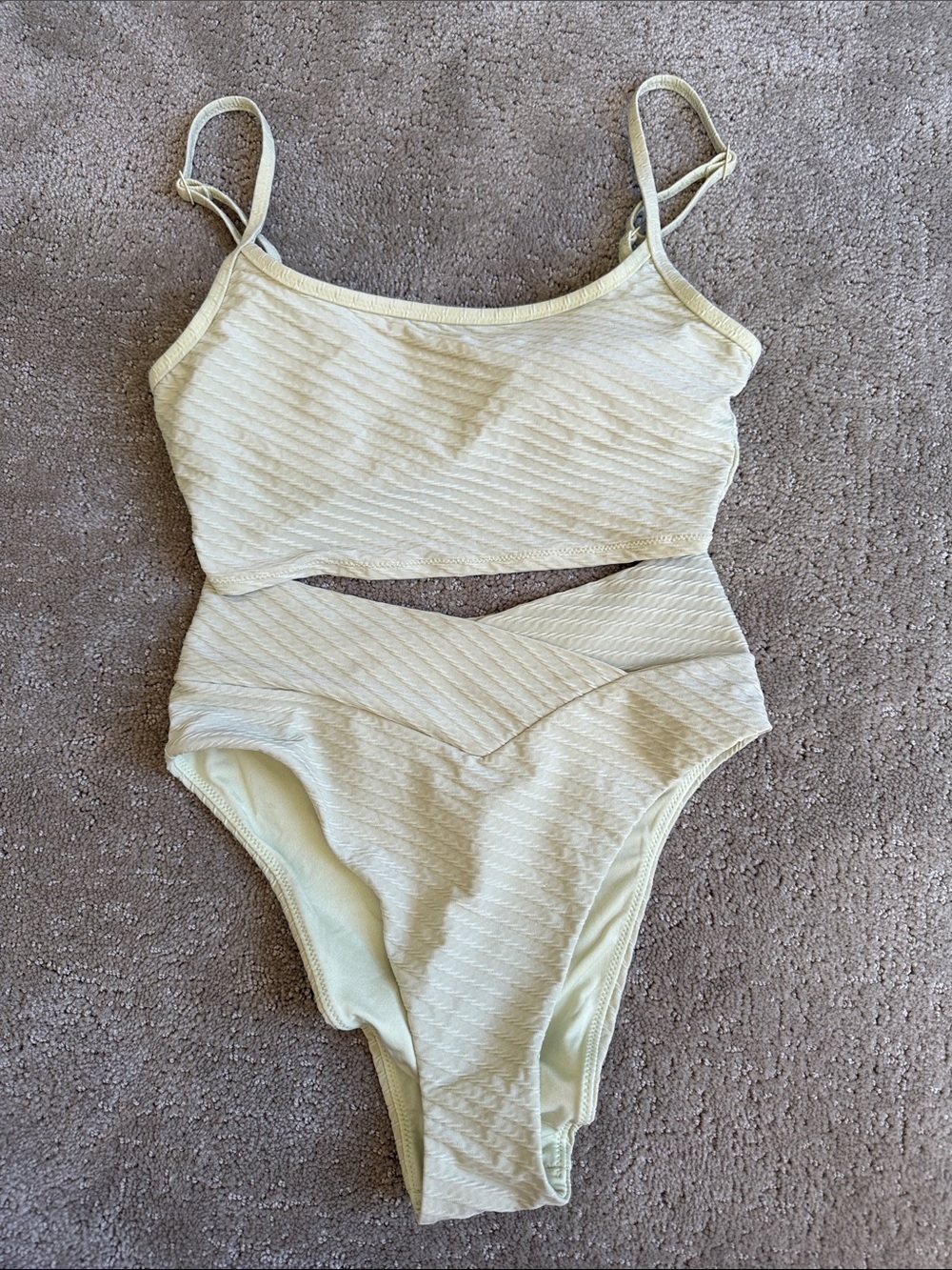 Aerie Matching Lime Green NWOT Ribbed Cross Waist Scoop Neck Bikini Set